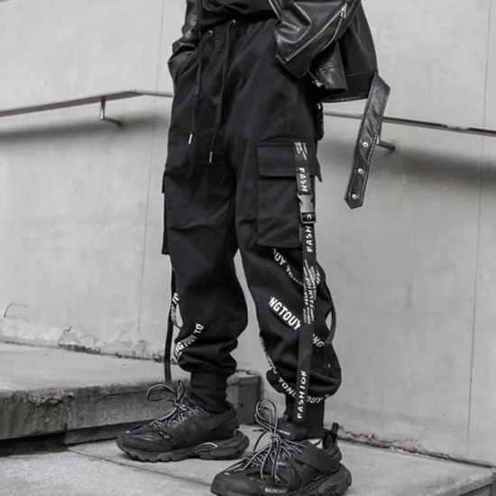 Clearance OUKU Men's Cargo Pants Cargo Trousers Techwear Pocket Drawstring Plain Comfort Breathable Outdoor Daily Going out Fashion Casual Micro-elastic Black