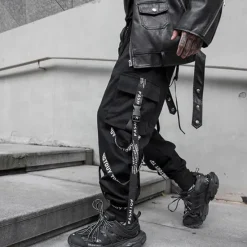 Clearance OUKU Men's Cargo Pants Cargo Trousers Techwear Pocket Drawstring Plain Comfort Breathable Outdoor Daily Going out Fashion Casual Micro-elastic Black