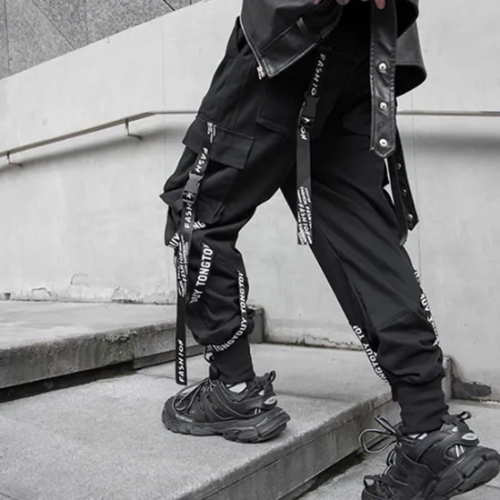 Clearance OUKU Men's Cargo Pants Cargo Trousers Techwear Pocket Drawstring Plain Comfort Breathable Outdoor Daily Going out Fashion Casual Micro-elastic Black
