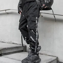 Clearance OUKU Men's Cargo Pants Cargo Trousers Techwear Pocket Drawstring Plain Comfort Breathable Outdoor Daily Going out Fashion Casual Micro-elastic Black