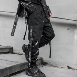 Clearance OUKU Men's Cargo Pants Cargo Trousers Techwear Pocket Drawstring Plain Comfort Breathable Outdoor Daily Going out Fashion Casual Micro-elastic Black