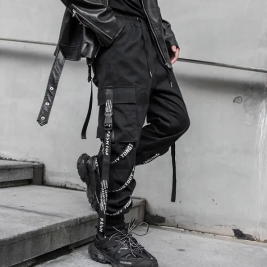 Clearance OUKU Men's Cargo Pants Cargo Trousers Techwear Pocket Drawstring Plain Comfort Breathable Outdoor Daily Going out Fashion Casual Micro-elastic Black