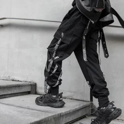Clearance OUKU Men's Cargo Pants Cargo Trousers Techwear Pocket Drawstring Plain Comfort Breathable Outdoor Daily Going out Fashion Casual Micro-elastic Black