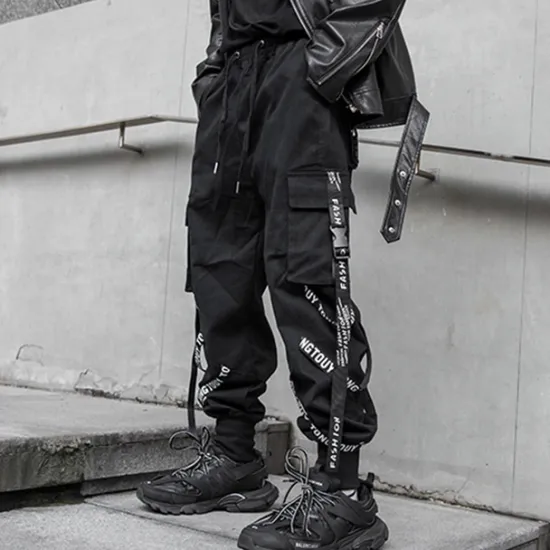Clearance OUKU Men's Cargo Pants Cargo Trousers Techwear Pocket Drawstring Plain Comfort Breathable Outdoor Daily Going out Fashion Casual Micro-elastic Black