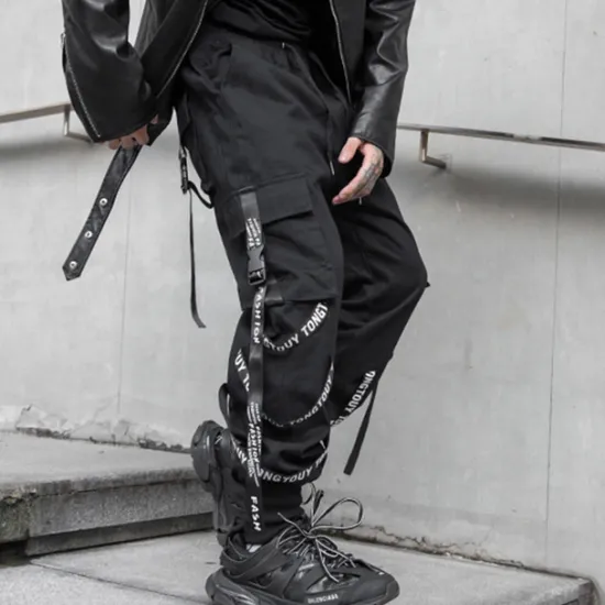 Clearance OUKU Men's Cargo Pants Cargo Trousers Techwear Pocket Drawstring Plain Comfort Breathable Outdoor Daily Going out Fashion Casual Micro-elastic Black