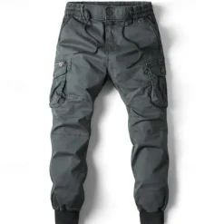 Hot OUKU Men's Cargo Pants Cargo Trousers Trousers Drawstring Elastic Waist Multi Pocket Solid Color Casual Daily Daily Wear Fashion Classic grey blue Black