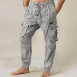 Outlet OUKU Men's Cargo Pants Cargo Trousers Joggers Trousers Drawstring Elastic Waist Multi Pocket Plain Breathable Outdoor Full Length Casual Daily Going out Casual Tactical Black Royal Blue Micro-elastic