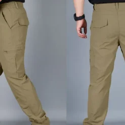 Outlet OUKU Men's Cargo Pants Cargo Trousers Combat Trousers Tactical Pants Trousers Elastic Waist Multi Pocket Straight Leg Plain Anti-Wear Quick Dry Sports Outdoor Hiking Tactical Black khaki