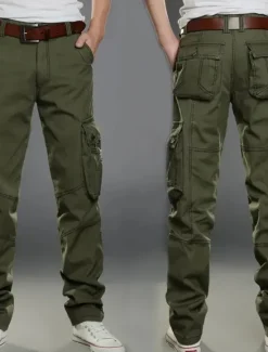 Hot OUKU Men's Cargo Pants Cargo Trousers Trousers Work Pants Multi Pocket Solid Color Plaid Comfort Breathable Full Length Formal Business Cotton 100% Cotton Casual Slim ArmyGreen Black Stretchy