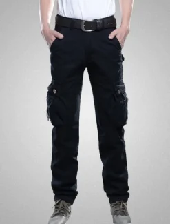 Hot OUKU Men's Cargo Pants Cargo Trousers Trousers Work Pants Multi Pocket Solid Color Plaid Comfort Breathable Full Length Formal Business Cotton 100% Cotton Casual Slim ArmyGreen Black Stretchy