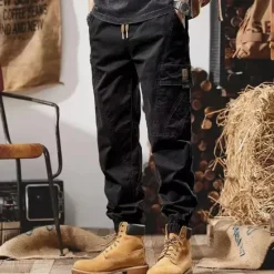 Online OUKU Men's Cargo Pants Cargo Trousers Techwear Pocket Drawstring Elastic Waist Plain Comfort Breathable Outdoor Daily Going out Fashion Casual Black Camel