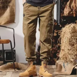 Online OUKU Men's Cargo Pants Cargo Trousers Techwear Pocket Drawstring Elastic Waist Plain Comfort Breathable Outdoor Daily Going out Fashion Casual Black Camel