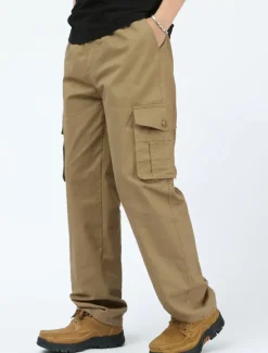 New OUKU Men's Cargo Pants Cargo Trousers Trousers Drawstring Elastic Waist 6 Pocket Plain Comfort Outdoor Daily Going out 100% Cotton Fashion Streetwear Black Yellow Light Grey