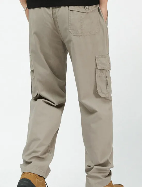 New OUKU Men's Cargo Pants Cargo Trousers Trousers Drawstring Elastic Waist 6 Pocket Plain Comfort Outdoor Daily Going out 100% Cotton Fashion Streetwear Black Yellow Light Grey
