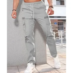 Hot OUKU Men's Cargo Pants Cargo Trousers Pocket Drawstring Elastic Waist Plain Comfort Breathable Outdoor Daily Going out Fashion Casual Dark Khaki Black