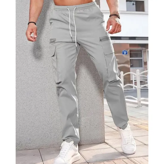 Hot OUKU Men's Cargo Pants Cargo Trousers Pocket Drawstring Elastic Waist Plain Comfort Breathable Outdoor Daily Going out Fashion Casual Dark Khaki Black