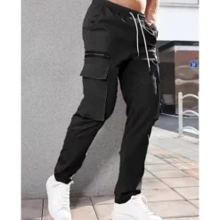 Hot OUKU Men's Cargo Pants Cargo Trousers Pocket Drawstring Elastic Waist Plain Comfort Breathable Outdoor Daily Going out Fashion Casual Dark Khaki Black