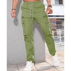 Hot OUKU Men's Cargo Pants Cargo Trousers Pocket Drawstring Elastic Waist Plain Comfort Breathable Outdoor Daily Going out Fashion Casual Dark Khaki Black
