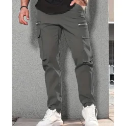 Hot OUKU Men's Cargo Pants Cargo Trousers Pocket Drawstring Elastic Waist Plain Comfort Breathable Outdoor Daily Going out Fashion Casual Dark Khaki Black