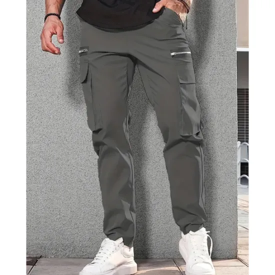 Hot OUKU Men's Cargo Pants Cargo Trousers Pocket Drawstring Elastic Waist Plain Comfort Breathable Outdoor Daily Going out Fashion Casual Dark Khaki Black