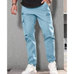 Hot OUKU Men's Cargo Pants Cargo Trousers Pocket Drawstring Elastic Waist Plain Comfort Breathable Outdoor Daily Going out Fashion Casual Dark Khaki Black