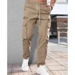 Hot OUKU Men's Cargo Pants Cargo Trousers Pocket Drawstring Elastic Waist Plain Comfort Breathable Outdoor Daily Going out Fashion Casual Dark Khaki Black