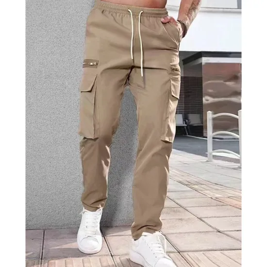 Hot OUKU Men's Cargo Pants Cargo Trousers Pocket Drawstring Elastic Waist Plain Comfort Breathable Outdoor Daily Going out Fashion Casual Dark Khaki Black