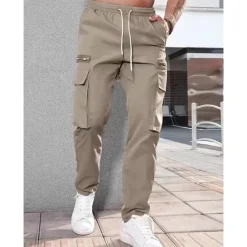 Hot OUKU Men's Cargo Pants Cargo Trousers Pocket Drawstring Elastic Waist Plain Comfort Breathable Outdoor Daily Going out Fashion Casual Dark Khaki Black