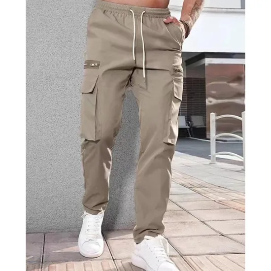 Hot OUKU Men's Cargo Pants Cargo Trousers Pocket Drawstring Elastic Waist Plain Comfort Breathable Outdoor Daily Going out Fashion Casual Dark Khaki Black