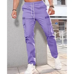 Hot OUKU Men's Cargo Pants Cargo Trousers Pocket Drawstring Elastic Waist Plain Comfort Breathable Outdoor Daily Going out Fashion Casual Dark Khaki Black