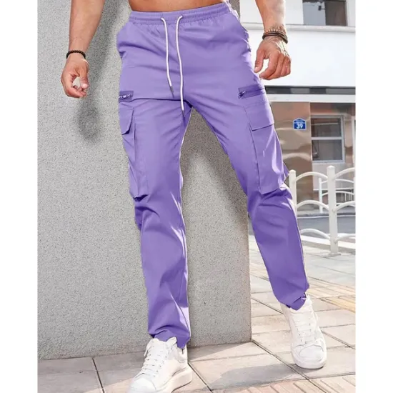 Hot OUKU Men's Cargo Pants Cargo Trousers Pocket Drawstring Elastic Waist Plain Comfort Breathable Outdoor Daily Going out Fashion Casual Dark Khaki Black