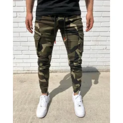 OUKU Men's Cargo Pants Cargo Trousers Joggers Trousers Camo Pants Drawstring Elastic Waist Classic Camouflage Comfort Soft Full Length Daily Sports Stylish Casual Camouflage Dark Gray Micro-elastic