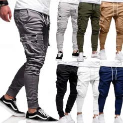 New OUKU Men's Cargo Pants Cargo Trousers Joggers Trousers Patchwork Zipper Pocket Solid Color Comfort Breathable Casual Daily Streetwear Sports Fashion Black White Micro-elastic