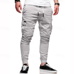 New OUKU Men's Cargo Pants Cargo Trousers Joggers Trousers Patchwork Zipper Pocket Solid Color Comfort Breathable Casual Daily Streetwear Sports Fashion Black White Micro-elastic