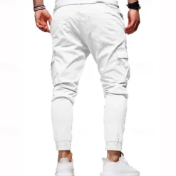New OUKU Men's Cargo Pants Cargo Trousers Joggers Trousers Patchwork Zipper Pocket Solid Color Comfort Breathable Casual Daily Streetwear Sports Fashion Black White Micro-elastic