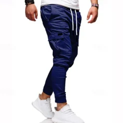 New OUKU Men's Cargo Pants Cargo Trousers Joggers Trousers Patchwork Zipper Pocket Solid Color Comfort Breathable Casual Daily Streetwear Sports Fashion Black White Micro-elastic