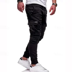 New OUKU Men's Cargo Pants Cargo Trousers Joggers Trousers Patchwork Zipper Pocket Solid Color Comfort Breathable Casual Daily Streetwear Sports Fashion Black White Micro-elastic