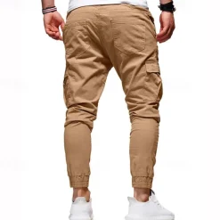 New OUKU Men's Cargo Pants Cargo Trousers Joggers Trousers Patchwork Zipper Pocket Solid Color Comfort Breathable Casual Daily Streetwear Sports Fashion Black White Micro-elastic