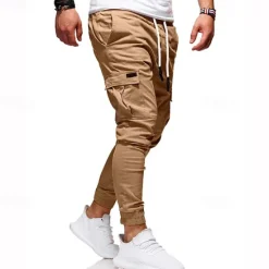 New OUKU Men's Cargo Pants Cargo Trousers Joggers Trousers Patchwork Zipper Pocket Solid Color Comfort Breathable Casual Daily Streetwear Sports Fashion Black White Micro-elastic