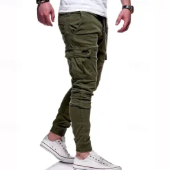 New OUKU Men's Cargo Pants Cargo Trousers Joggers Trousers Patchwork Zipper Pocket Solid Color Comfort Breathable Casual Daily Streetwear Sports Fashion Black White Micro-elastic