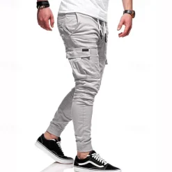 New OUKU Men's Cargo Pants Cargo Trousers Joggers Trousers Patchwork Zipper Pocket Solid Color Comfort Breathable Casual Daily Streetwear Sports Fashion Black White Micro-elastic