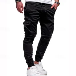 New OUKU Men's Cargo Pants Cargo Trousers Joggers Trousers Patchwork Zipper Pocket Solid Color Comfort Breathable Casual Daily Streetwear Sports Fashion Black White Micro-elastic