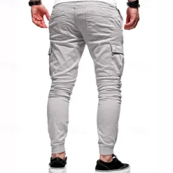 New OUKU Men's Cargo Pants Cargo Trousers Joggers Trousers Patchwork Zipper Pocket Solid Color Comfort Breathable Casual Daily Streetwear Sports Fashion Black White Micro-elastic