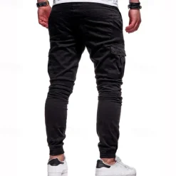 New OUKU Men's Cargo Pants Cargo Trousers Joggers Trousers Patchwork Zipper Pocket Solid Color Comfort Breathable Casual Daily Streetwear Sports Fashion Black White Micro-elastic