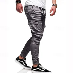 New OUKU Men's Cargo Pants Cargo Trousers Joggers Trousers Patchwork Zipper Pocket Solid Color Comfort Breathable Casual Daily Streetwear Sports Fashion Black White Micro-elastic