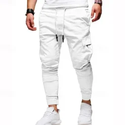 New OUKU Men's Cargo Pants Cargo Trousers Joggers Trousers Patchwork Zipper Pocket Solid Color Comfort Breathable Casual Daily Streetwear Sports Fashion Black White Micro-elastic