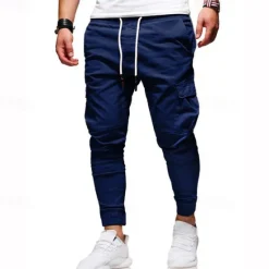 New OUKU Men's Cargo Pants Cargo Trousers Joggers Trousers Patchwork Zipper Pocket Solid Color Comfort Breathable Casual Daily Streetwear Sports Fashion Black White Micro-elastic