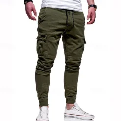 New OUKU Men's Cargo Pants Cargo Trousers Joggers Trousers Patchwork Zipper Pocket Solid Color Comfort Breathable Casual Daily Streetwear Sports Fashion Black White Micro-elastic