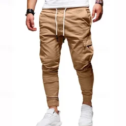 New OUKU Men's Cargo Pants Cargo Trousers Joggers Trousers Patchwork Zipper Pocket Solid Color Comfort Breathable Casual Daily Streetwear Sports Fashion Black White Micro-elastic