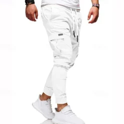New OUKU Men's Cargo Pants Cargo Trousers Joggers Trousers Patchwork Zipper Pocket Solid Color Comfort Breathable Casual Daily Streetwear Sports Fashion Black White Micro-elastic